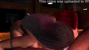 three big black cocks for this redhead in anime threesome