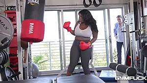 Gym Fuck with Ebony Beauty Ms Yummy Ends in Massive Cum on Big Tits