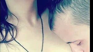 we're out in the garage, topless, licking tits and sucking, it's so sexy and fun!