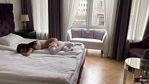 horny girl 18 y o offers to share a hotel bed and have sex - huge creampie