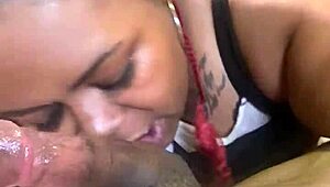 Ebony BBW blowjob on black big cock between huge tits!