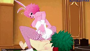 mina ashido and momo yaoyorozu, what are you doing with izuku midoriya in that bunny girl outfit? intense sex in my hero academia hentai