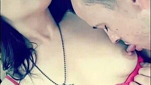 we're out in the garage, topless, licking tits and sucking, it's so sexy and fun!