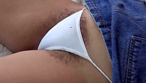 my wife teases with her hair peeking out of panties in homemade lingerie fun