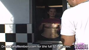 Two bffs flash fast food employees and one flashes back