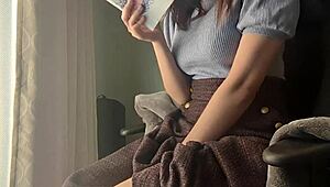 Reading my favorite book, but got so aroused touching sensitive spots, feeling incredible as a curvy Asian.