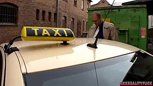 Horny Milf Taxi Driver Fucks Stranger in Car! Eats His Cum Outdoors!