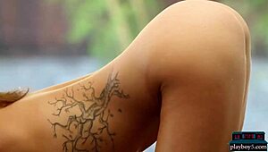 Petite redhead models Tawny Swain and Mandie Sue strip for Playboy