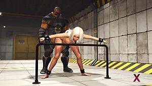 In this sci-fi 3D porn, a young blonde is cuffed in the bunker for extreme BDSM with big cocks and anal