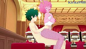 mina ashido and momo yaoyorozu, what are you doing with izuku midoriya in that bunny girl outfit? intense sex in my hero academia hentai