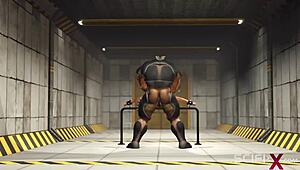 In this sci-fi 3D porn, a young blonde is cuffed in the bunker for extreme BDSM with big cocks and anal