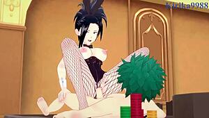 mina ashido and momo yaoyorozu, what are you doing with izuku midoriya in that bunny girl outfit? intense sex in my hero academia hentai