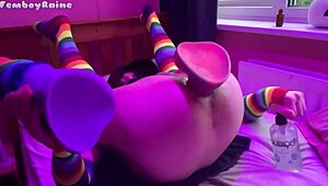 Femboy raine takes huge dildos