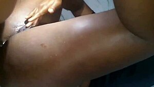 Ebony amateur gets cum in mouth after anal special