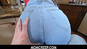 momcreep alert - stepson banging stepmom lilly hall hard in the kitchen. what if they get caught mid-anal?