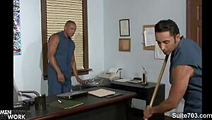 Gay Cleaning Crew Gets Down and Dirty in Office Fuck Session.