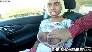 Man, step father got seduced by curvy daughter's big areolas in car outdoors!
