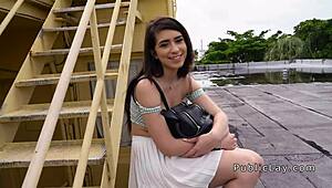 Young woman has anal sex for money in public place