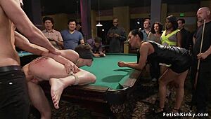 damn, tied slut gets dp in public bar