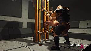 sexy ebony gets fucked by sci-fi soldier in cell