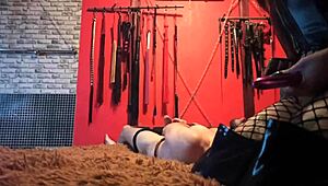 dominatrix nike binds slave tight, rides face with dildo play