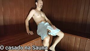 the couple in the sauna shares a deep intimate moment