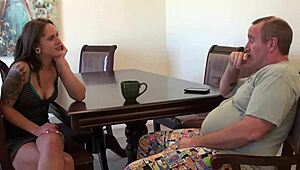 Twenty-year-old nympho performs oral sex on her horny stepfather