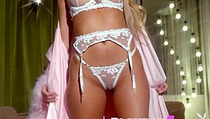 Big tits blonde teen 18+ Sky Bri poses with passion for Playboy, showcasing sexy lingerie in a stunning display.