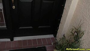 this horny milf with pierced nipples rides visitors in skirt