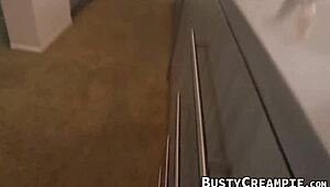 Beautiful lady with huge assets enjoys a vigorous session