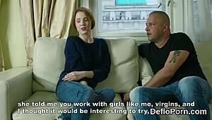 Innocent girl spreads tight for her first hard defloration