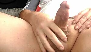 guy strokes his hard cock in solo session