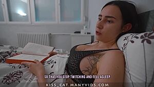 Step Mom Jerks Step Son's Dick for Pussy Cum in Bed