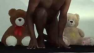 Furry threesome with brown and white toy bears