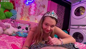 Mia Kay teases with sloppy bedroom blowjob