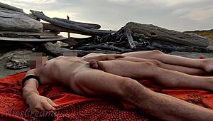 Amateur French Couple Masturbates on Nudist Beach