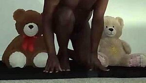 Enjoying Threesome With Furry Toy Bears