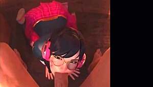 i's watchin yeero overwatch hmv, she gives blowjob with assfuckin and cumshot