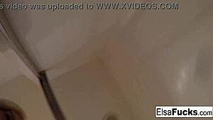 tiny babe elsa jean, a blonde pornstar, gets nude and fingers her hairy pussy, exploring her teen desires