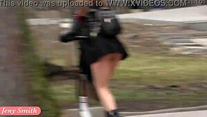 Russian girl in see-through skirt upskirt outdoors