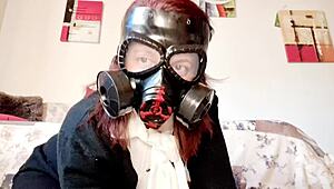 hey, ready to climax with me in this wild fetish gas mask setup?
