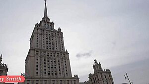 Russian girl in see-through skirt upskirt outdoors