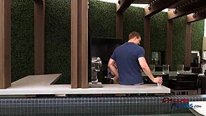 johnny and robbie rivers engage in bareback penthouse pool fuck.