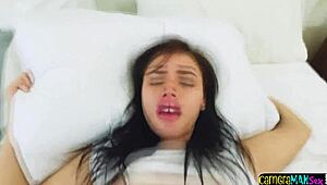 Cute trimmed teen with small tits rides POV cock in homemade close-up