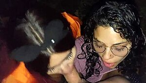 Trio in public with cousin and neighbor in rough doggystyle vacation