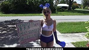 Aria Banks, sexy cheerleader in steamy POV action