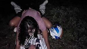 Trio in public with cousin and neighbor in rough doggystyle vacation