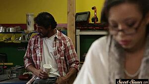 Classy ebony teen 18+ rides stepdad with fierce desire