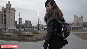 Russian girl in see-through skirt upskirt outdoors