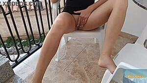 Shaved european wife walking sexy on street